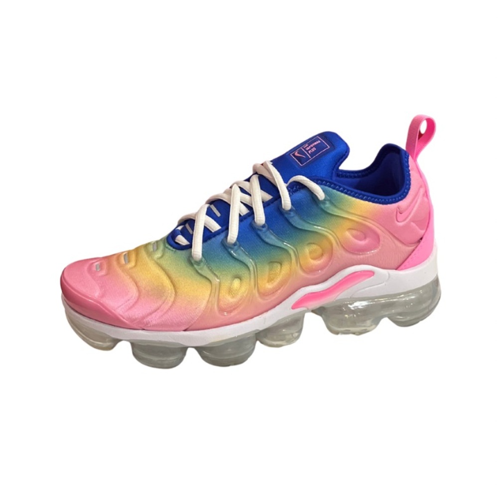 NIKE AIR VAPORMAX PLUS SNEAKERS WOMEN || PINK BLUE YELLOW GREEN WHITE || SIZE: 7